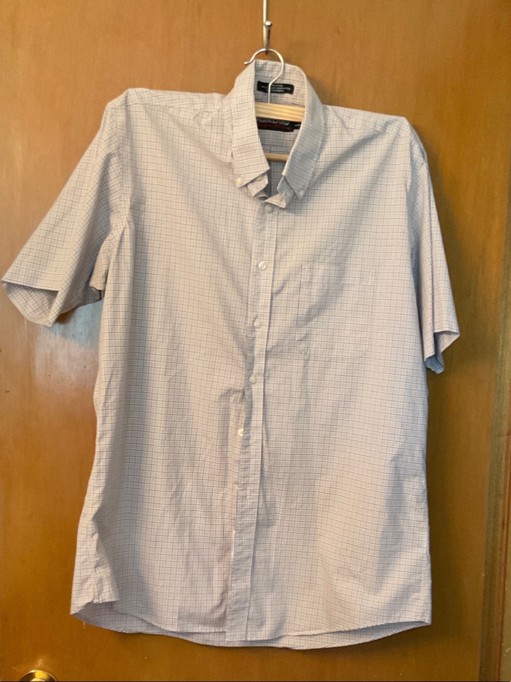 Kirkland Signature Short-Sleeve Button-Down Shirt - Light Blue & White Check